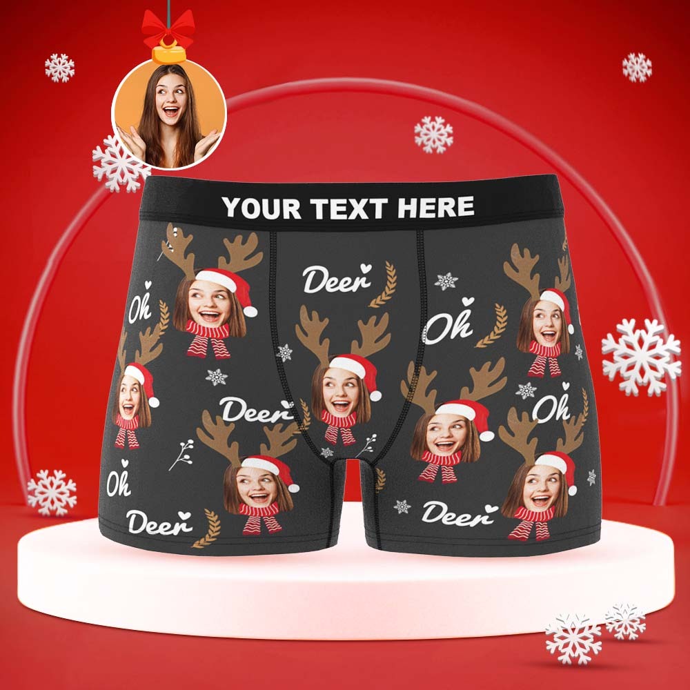 Custom Face Boxers Briefs Personalized Men's Shorts With Photo Christmas Reindeer - MyFaceBoxer