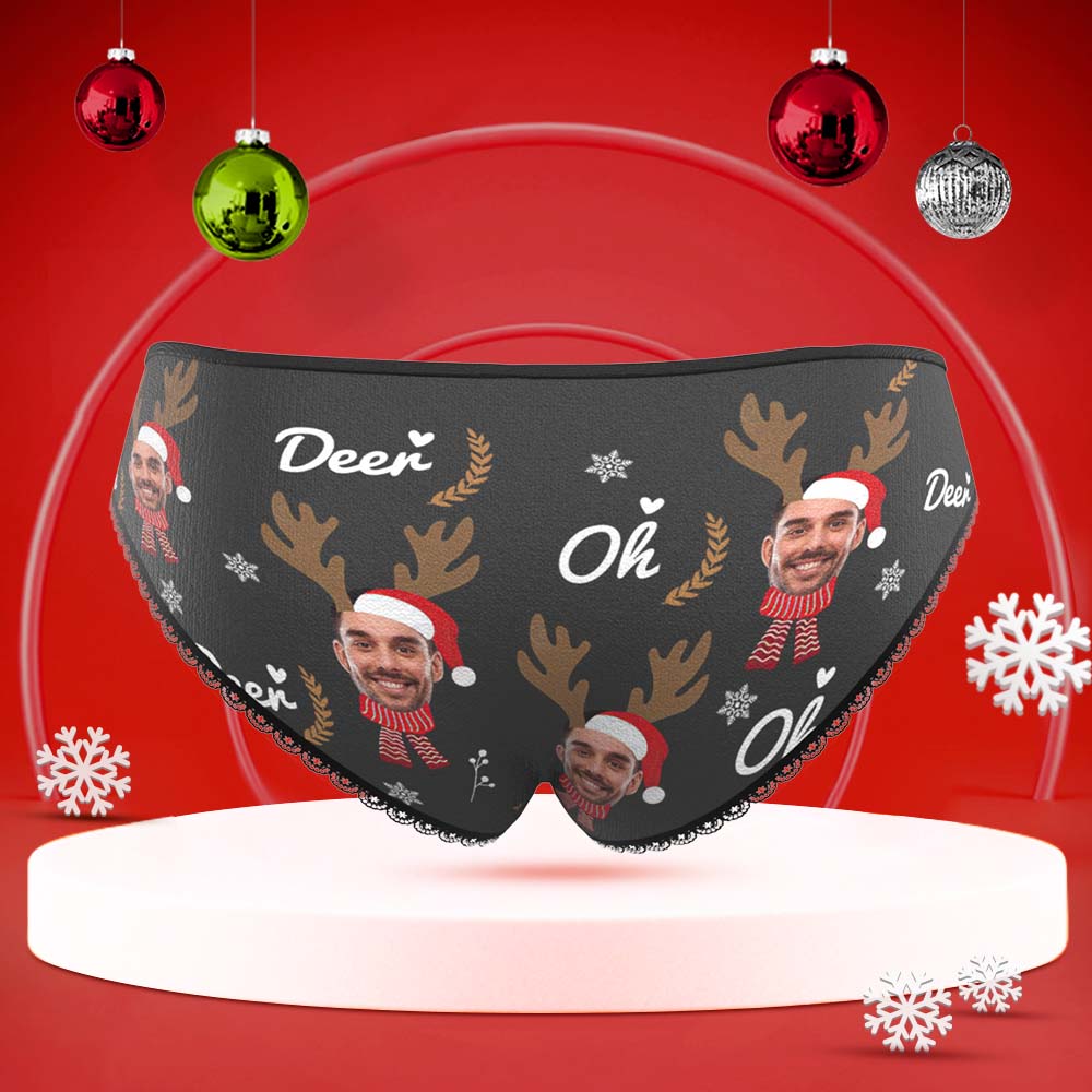 Custom Face Underwear Personalized Women Panties With Photo Christmas Reindeer - MyFaceBoxer