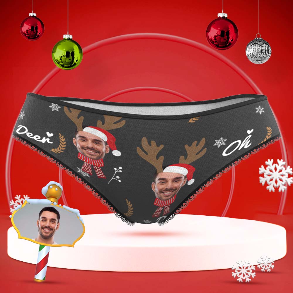 Custom Face Underwear Personalized Women Panties With Photo Christmas Reindeer - MyFaceBoxer