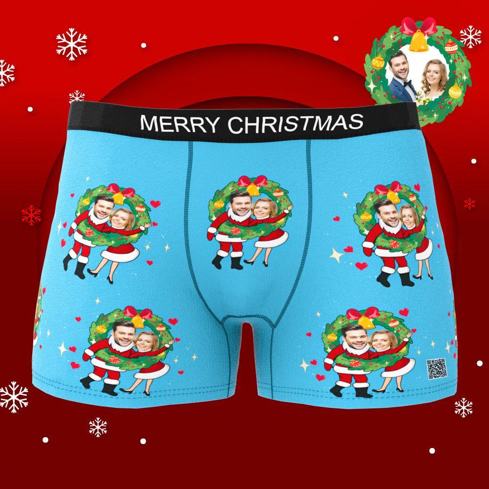 Custom Photo Boxer Face Underwear Double Santa Claus Couple Gifts Christmas Gift AR View - MyFaceBoxer