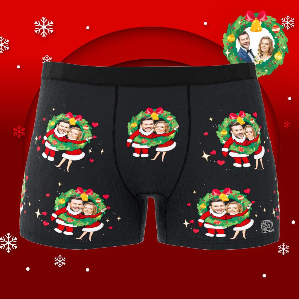 Custom Photo Boxer Face Underwear Double Santa Claus Couple Gifts Christmas Gift AR View - MyFaceBoxer
