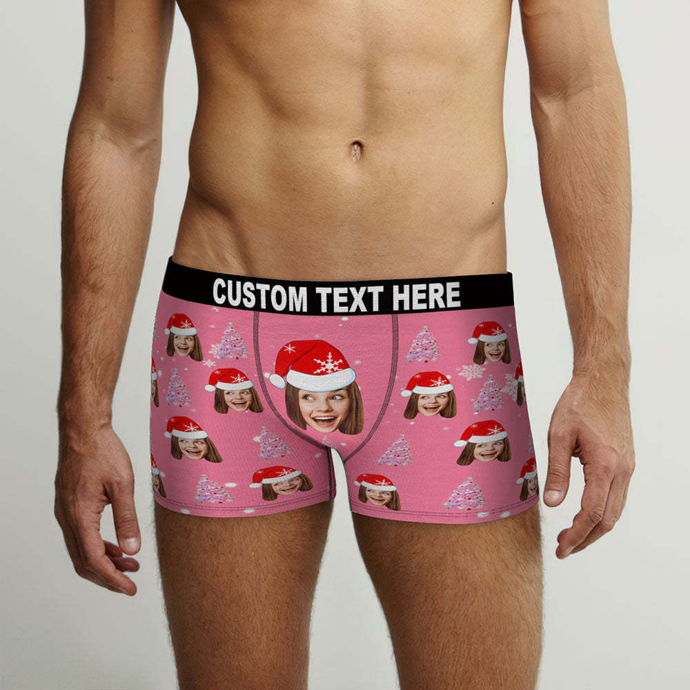 Custom Face Pink Christmas Tree Boxer Briefs Personalized Funny Christmas Gift - MyFaceBoxer