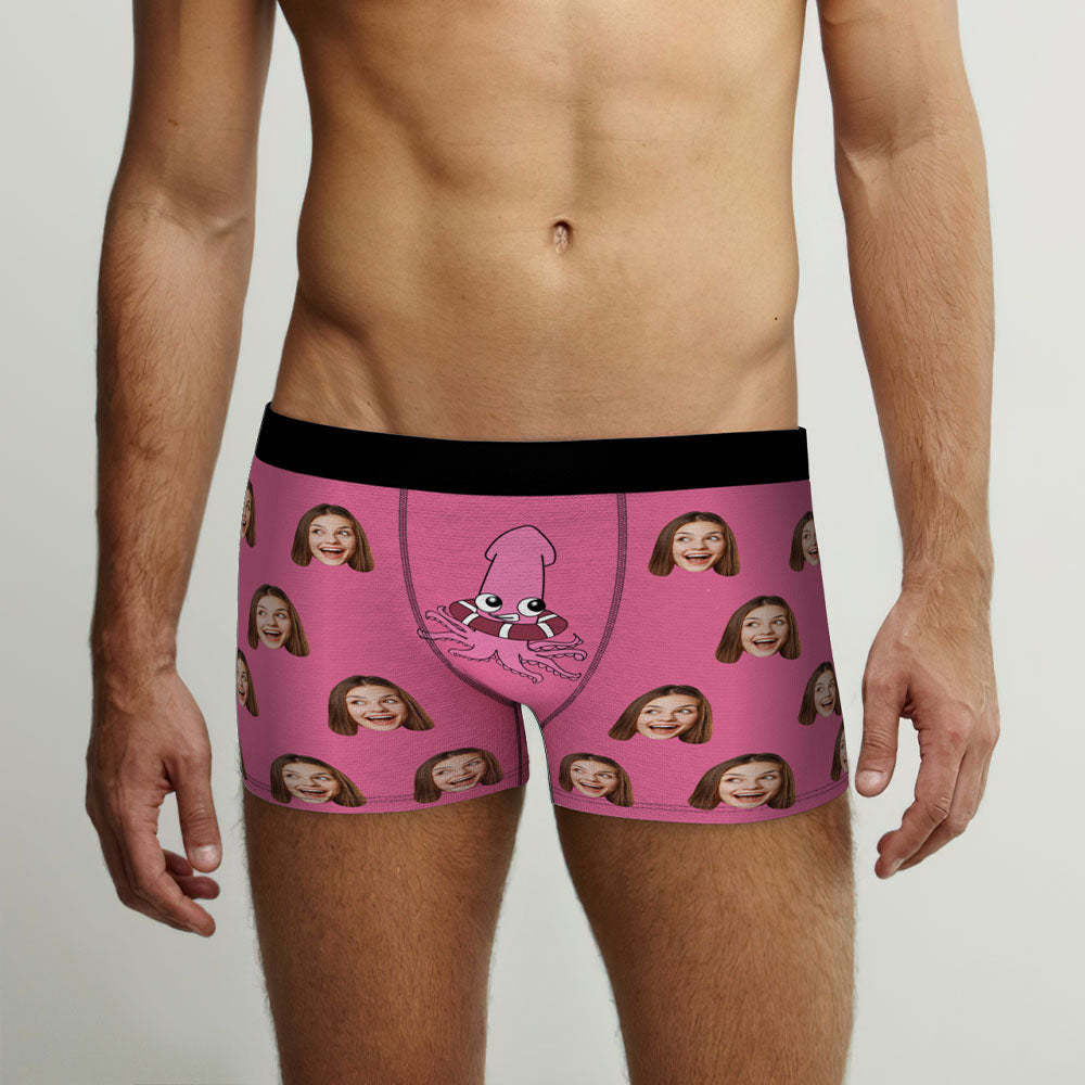 Custom Face Boxer Briefs Naughty Octopus Personalized Funny Valentine's Day Gift for Him - MyFaceBoxer