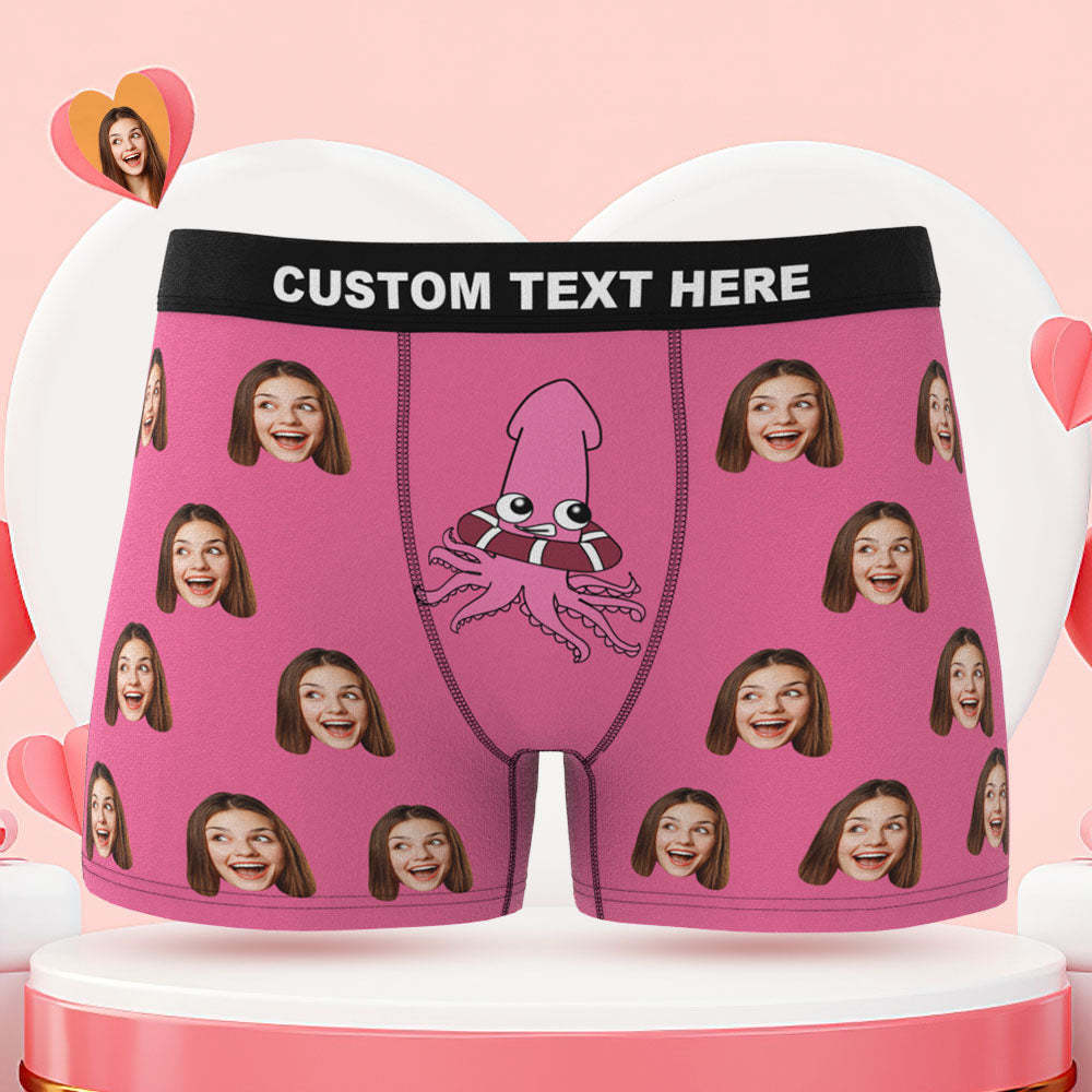 Custom Face Boxer Briefs Naughty Octopus Personalized Funny Valentine's Day Gift for Him - MyFaceBoxer