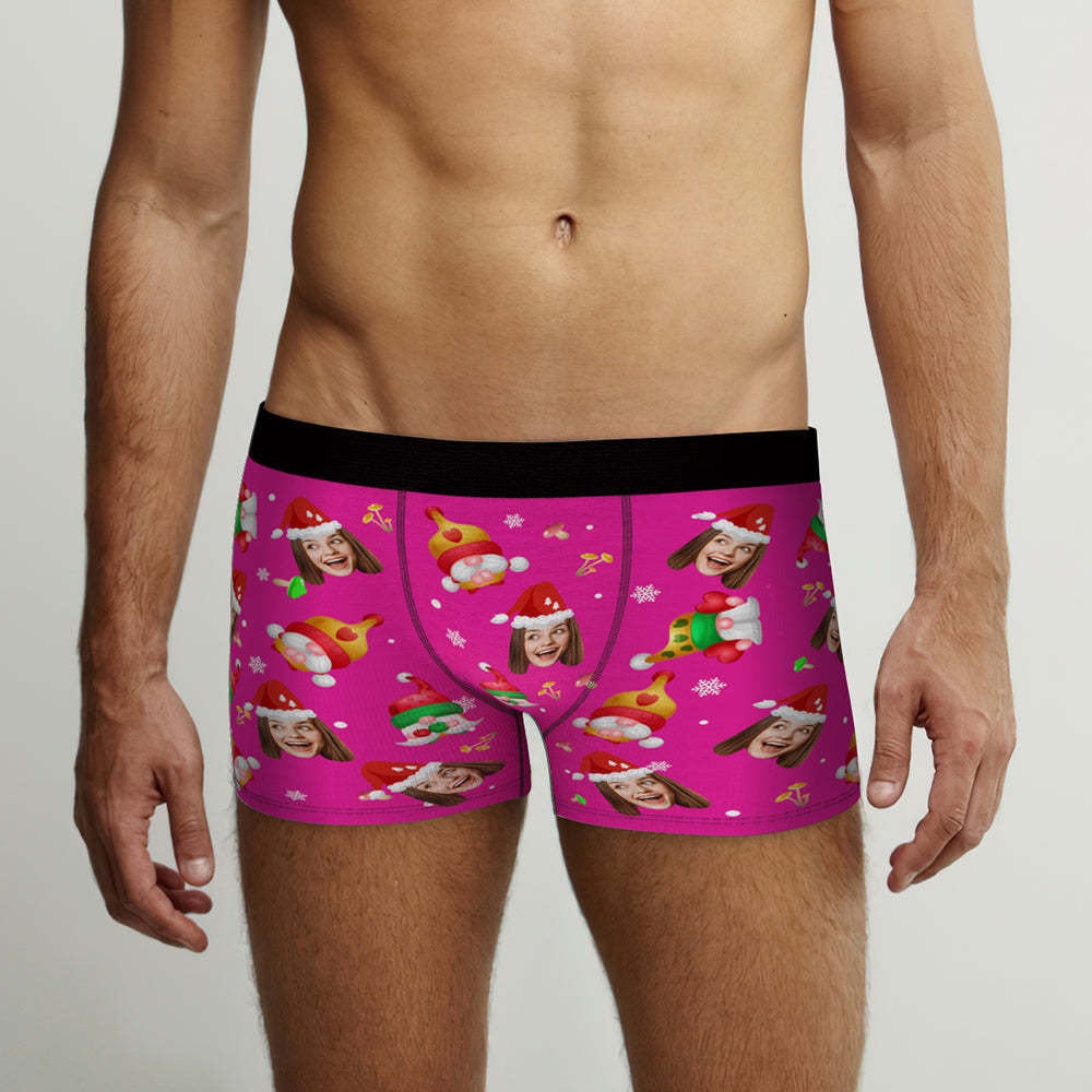 Custom Face Happy Gnomes Pink Christmas Boxer Briefs Personalized Christmas Gift - MyFaceBoxer