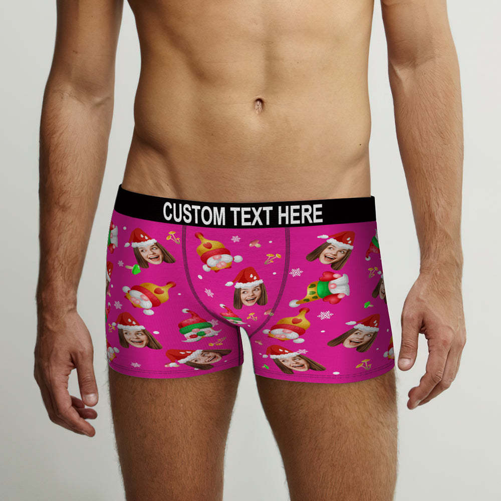 Custom Face Happy Gnomes Pink Christmas Boxer Briefs Personalized Christmas Gift - MyFaceBoxer