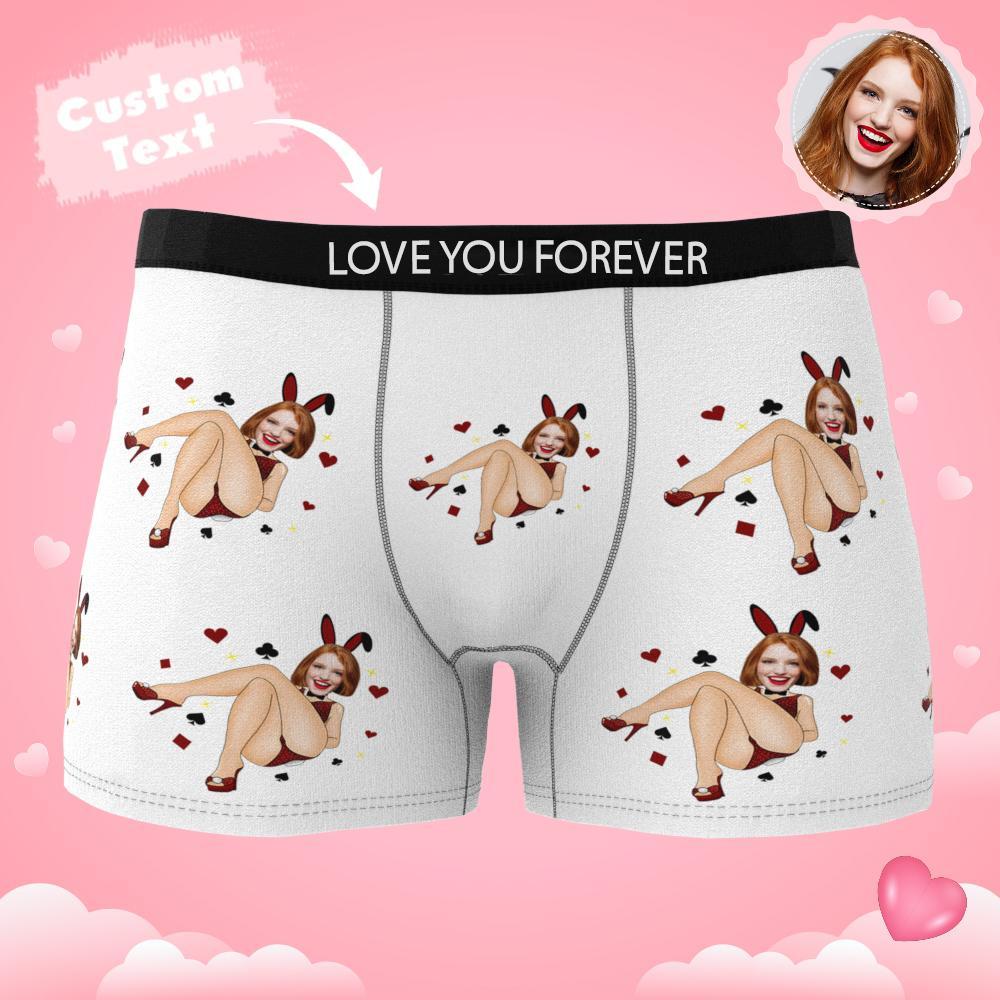 Custom Photo Boxer Bunny Girl Underwear Men's Underwear Gift For Boyfriend AR View Valentine's Day Gift - MyFaceBoxer