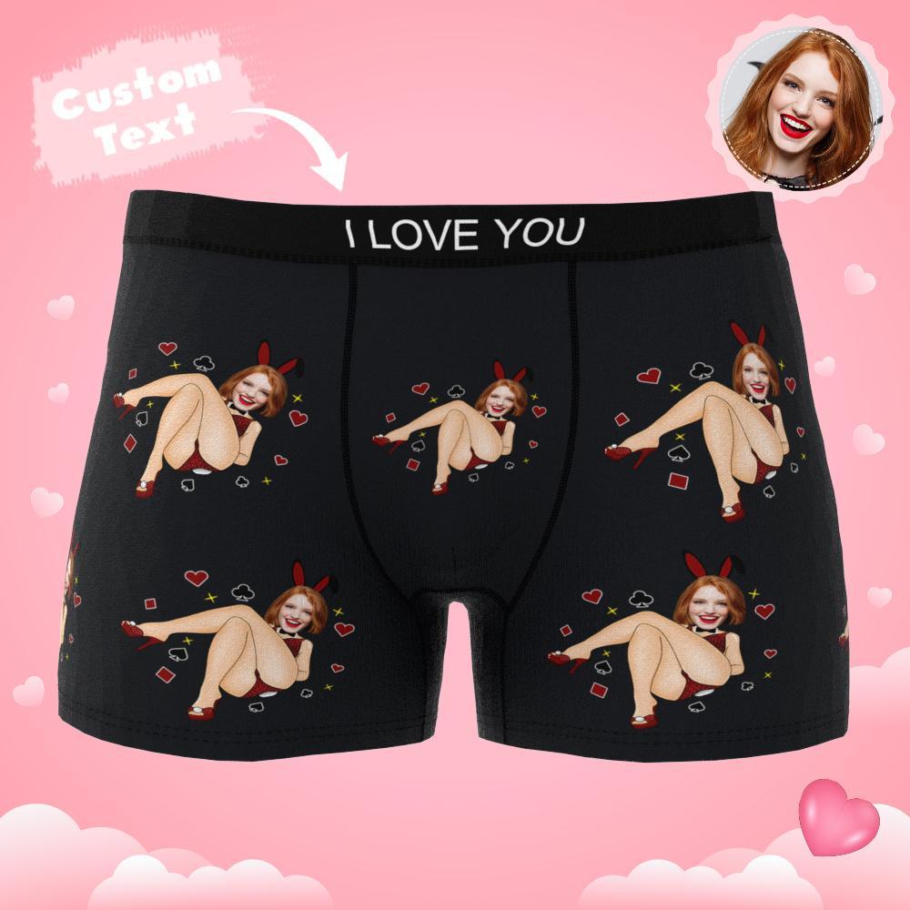 Custom Photo Boxer Bunny Girl Underwear Men's Underwear Gift For Boyfriend AR View Valentine's Day Gift - MyFaceBoxer