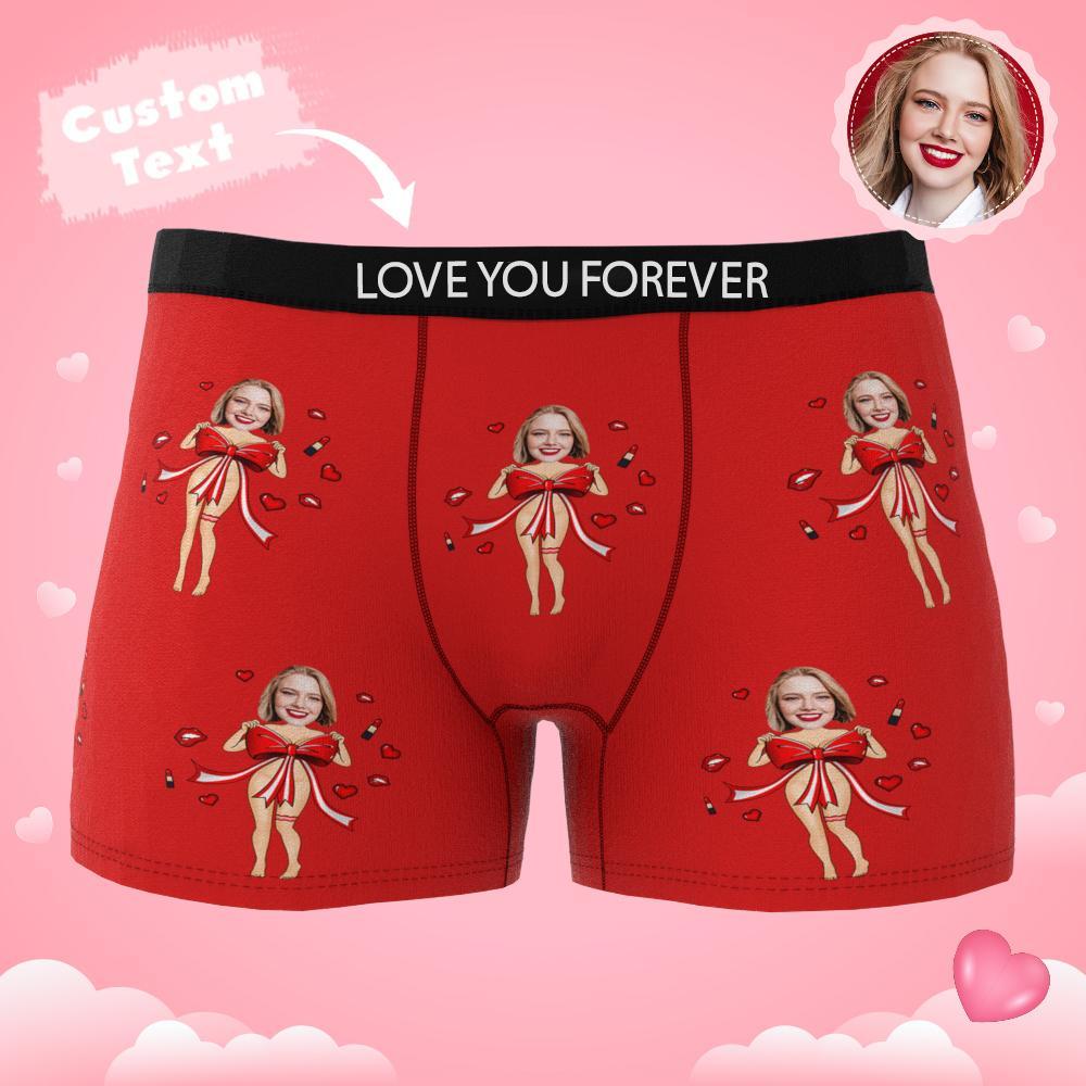 Custom Photo Boxer Red Bow Gift Underwear Men's Underwear Gift For Boyfriend AR View Valentine's Day Gift - MyFaceBoxer