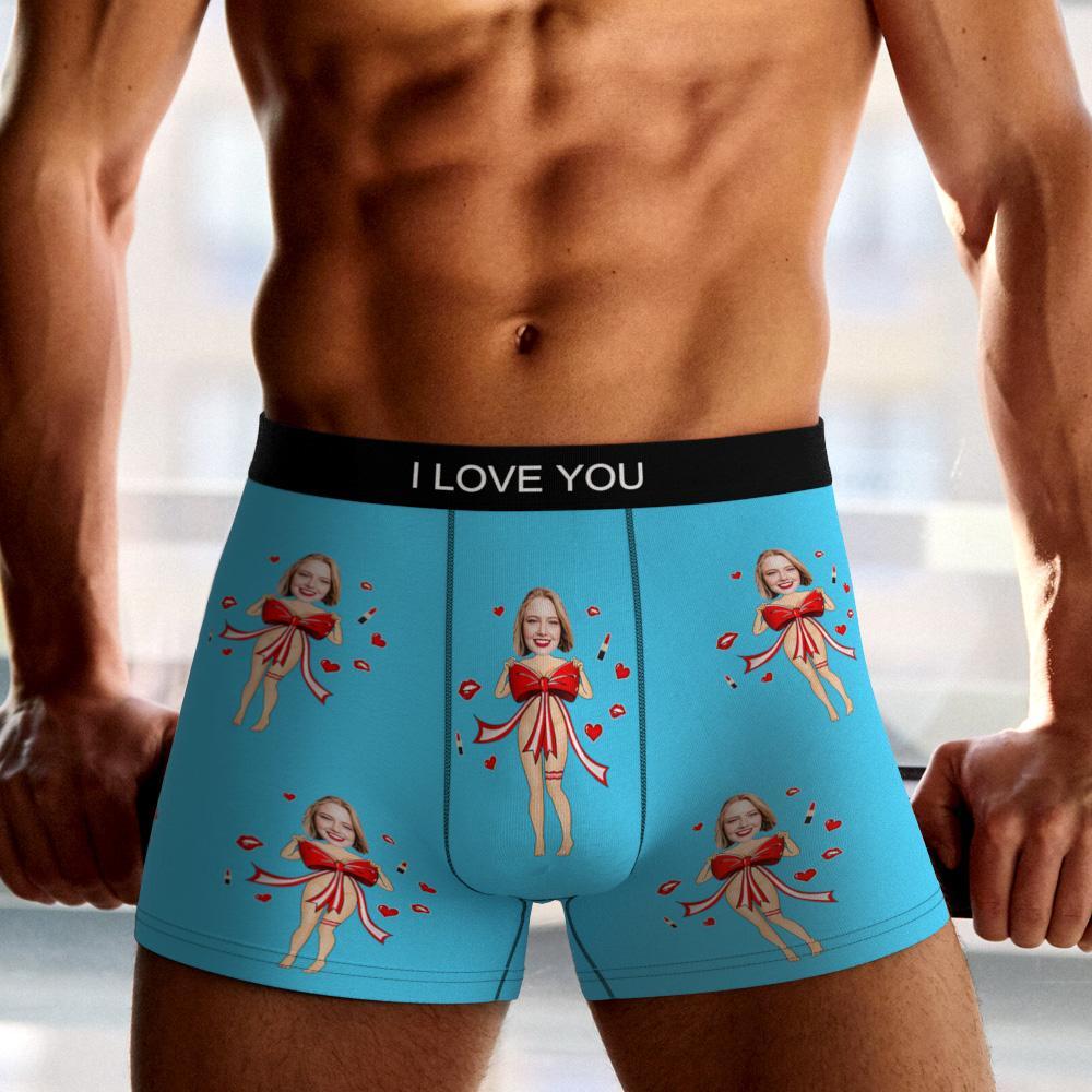 Custom Photo Boxer Red Bow Gift Underwear Men's Underwear Gift For Boyfriend AR View Valentine's Day Gift - MyFaceBoxer
