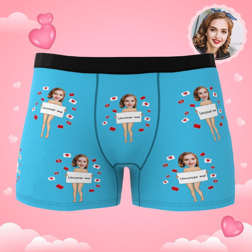 Custom Photo Boxer Uncover Me Underwear Men's Underwear Gift For Boyfriend AR View Valentine's Day Gift - MyFaceBoxer
