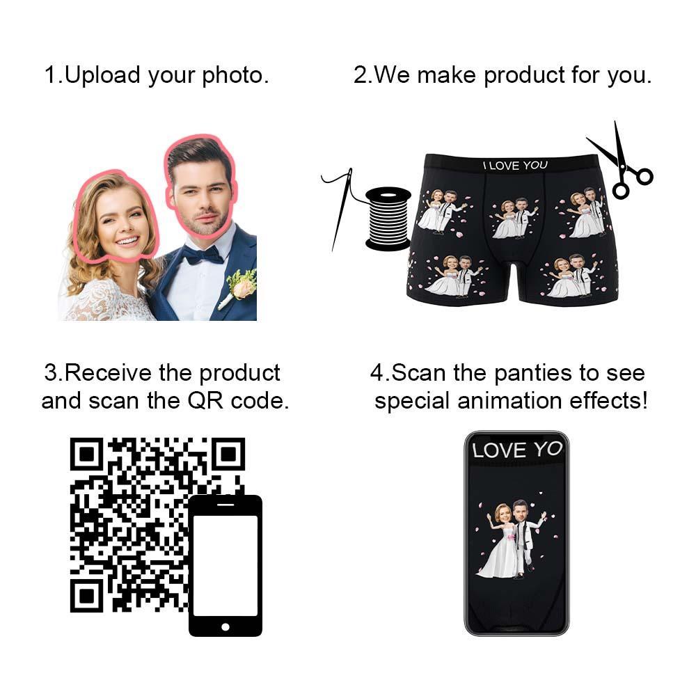 Custom Photo Boxer Double Wedding Underwear Men's Underwear Gift For Boyfriend AR View - MyFaceBoxer