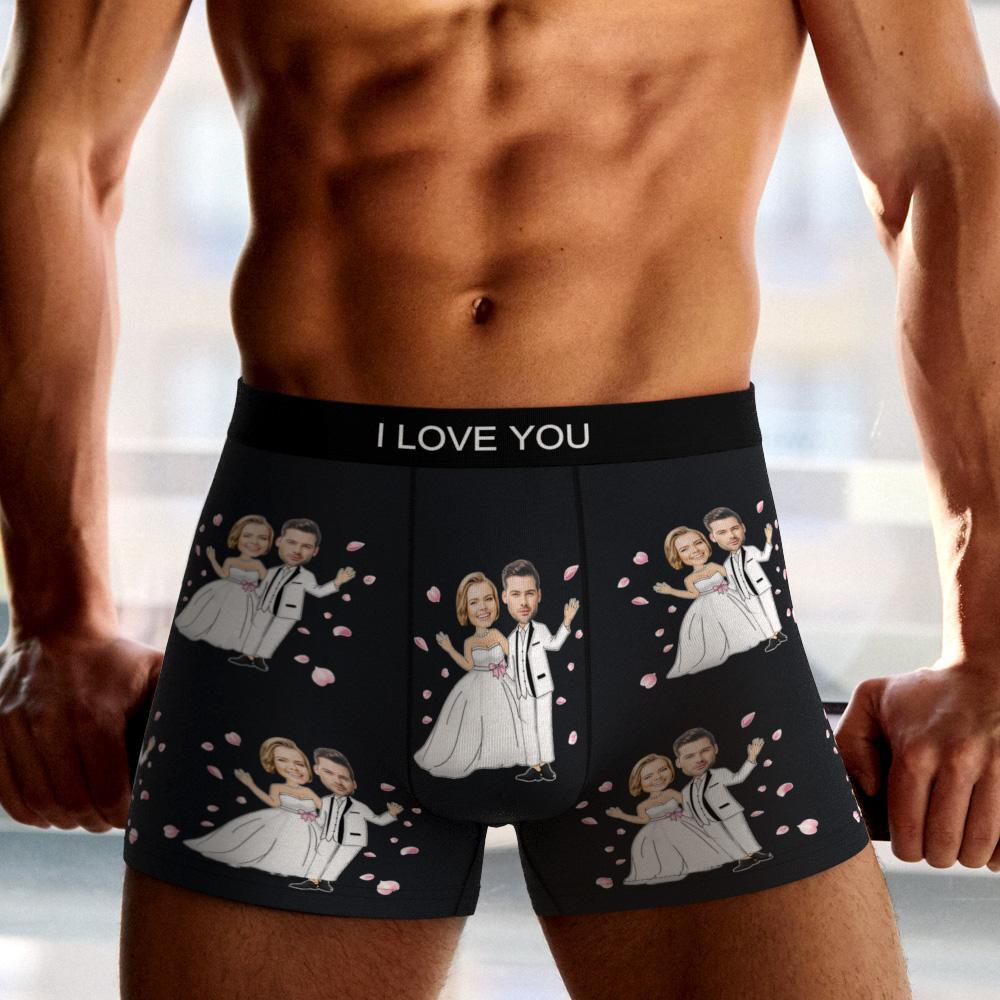 Custom Photo Boxer Double Wedding Underwear Men's Underwear Gift For Boyfriend AR View - MyFaceBoxer