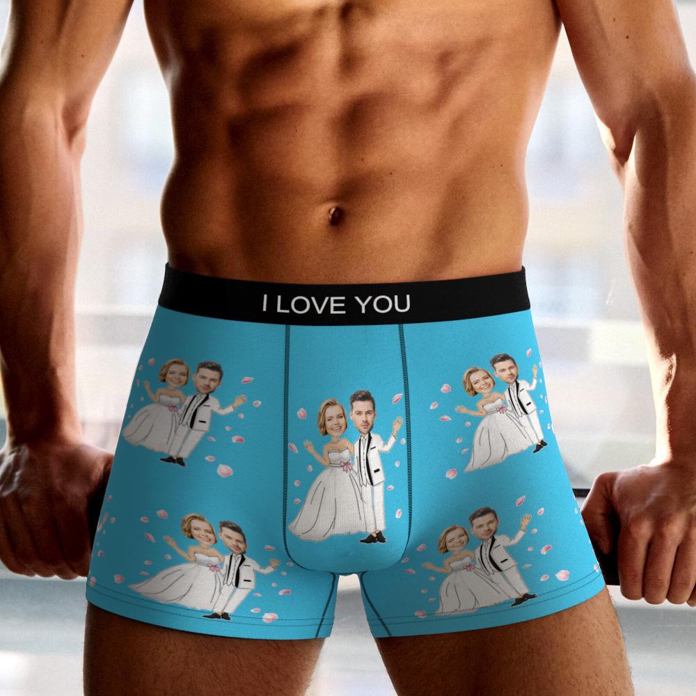 Custom Photo Boxer Double Wedding Underwear Men's Underwear Gift For Boyfriend AR View - MyFaceBoxer