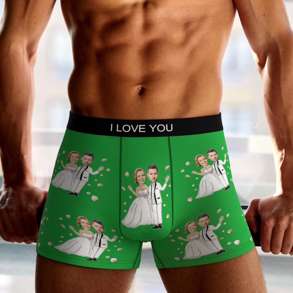 Custom Photo Boxer Double Wedding Underwear Men's Underwear Gift For Boyfriend AR View - MyFaceBoxer