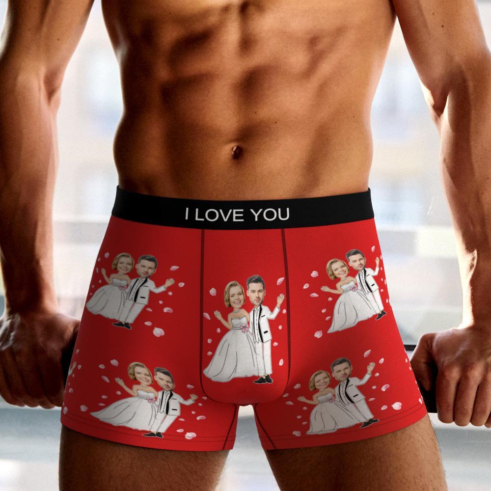 Custom Photo Boxer Double Wedding Underwear Men's Underwear Gift For Boyfriend AR View - MyFaceBoxer