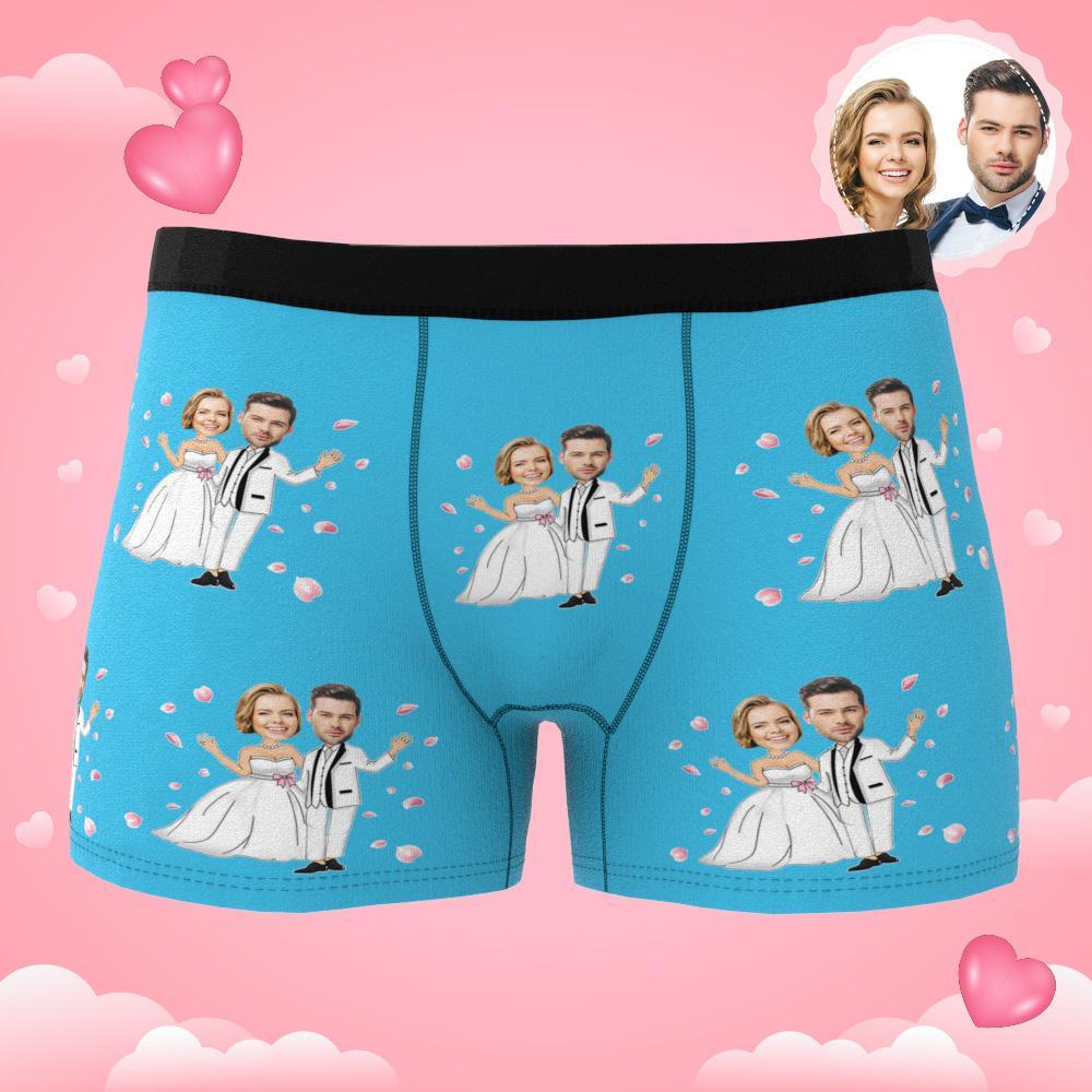 Custom Photo Boxer Double Wedding Underwear Men's Underwear Gift For Boyfriend AR View - MyFaceBoxer