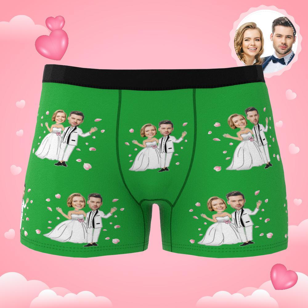 Custom Photo Boxer Double Wedding Underwear Men's Underwear Gift For Boyfriend AR View - MyFaceBoxer