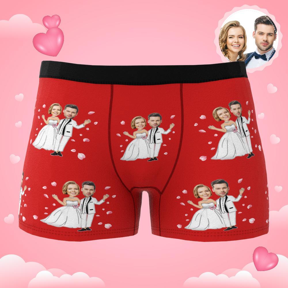 Custom Photo Boxer Double Wedding Underwear Men's Underwear Gift For Boyfriend AR View - MyFaceBoxer