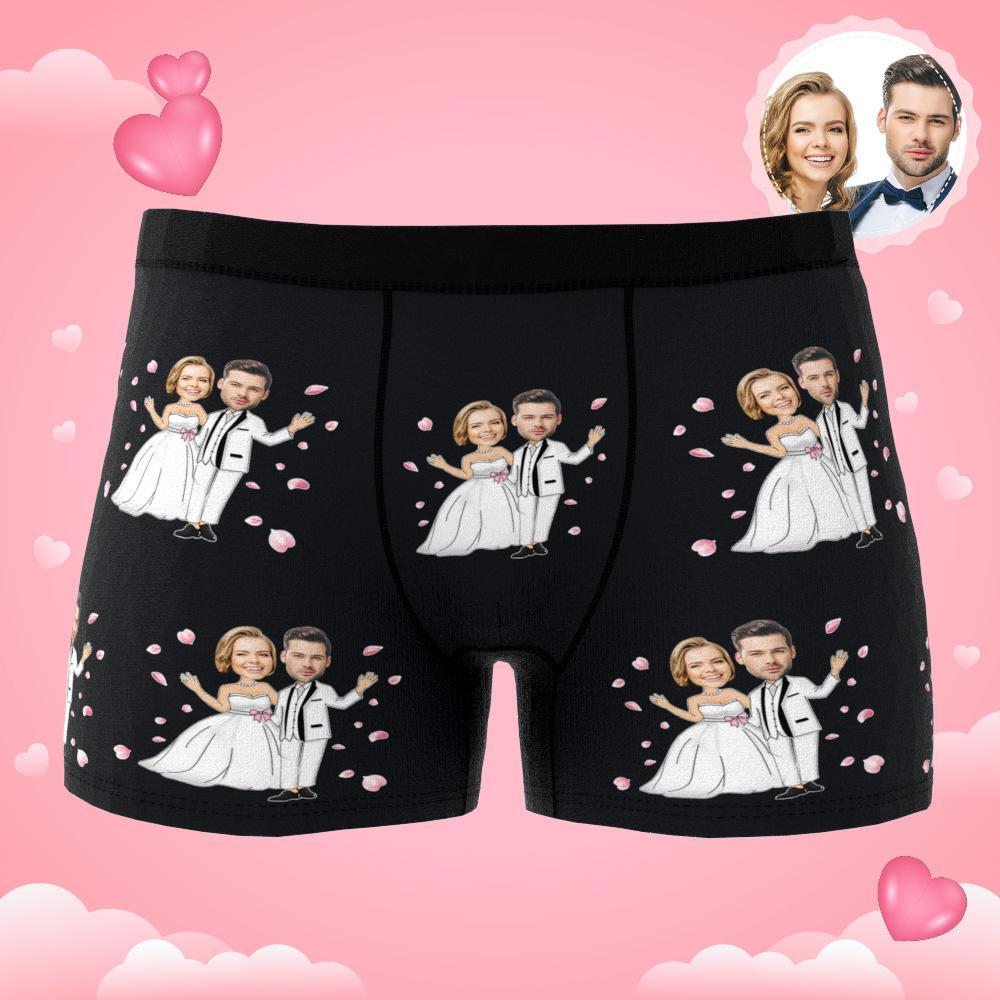 Custom Photo Boxer Double Wedding Underwear Men's Underwear Gift For Boyfriend AR View - MyFaceBoxer