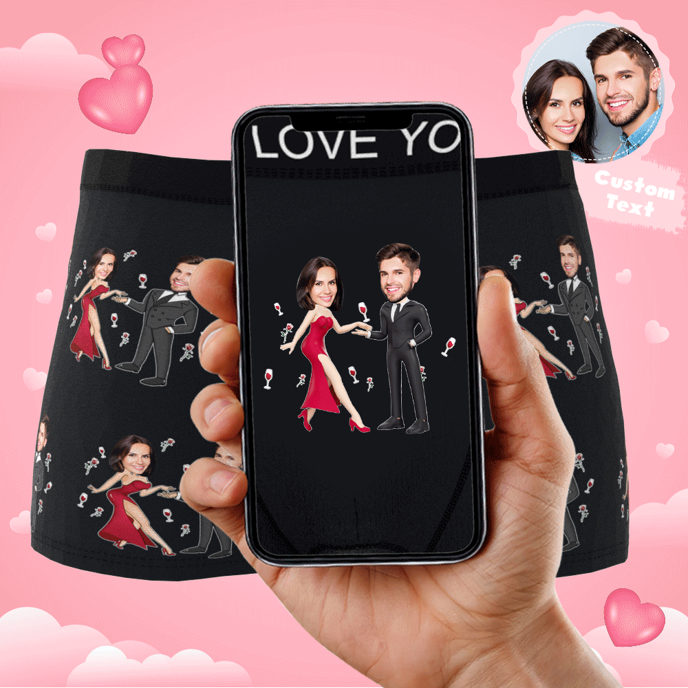 Custom Photo Boxer Double Dress Underwear Men's Underwear Gift For Boyfriend AR View Valentine's Day Gift - MyFaceBoxer