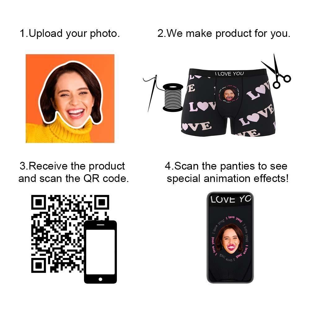 Custom Photo Boxer Kiss Underwear Men's Underwear Gift For Boyfriend AR View - MyFaceBoxer