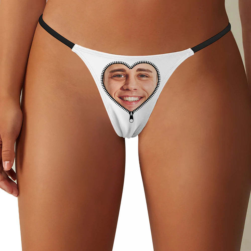 Custom Face Heart-shaped Zipper Women's Tanga Thong Gift for Her - MyFaceBoxer