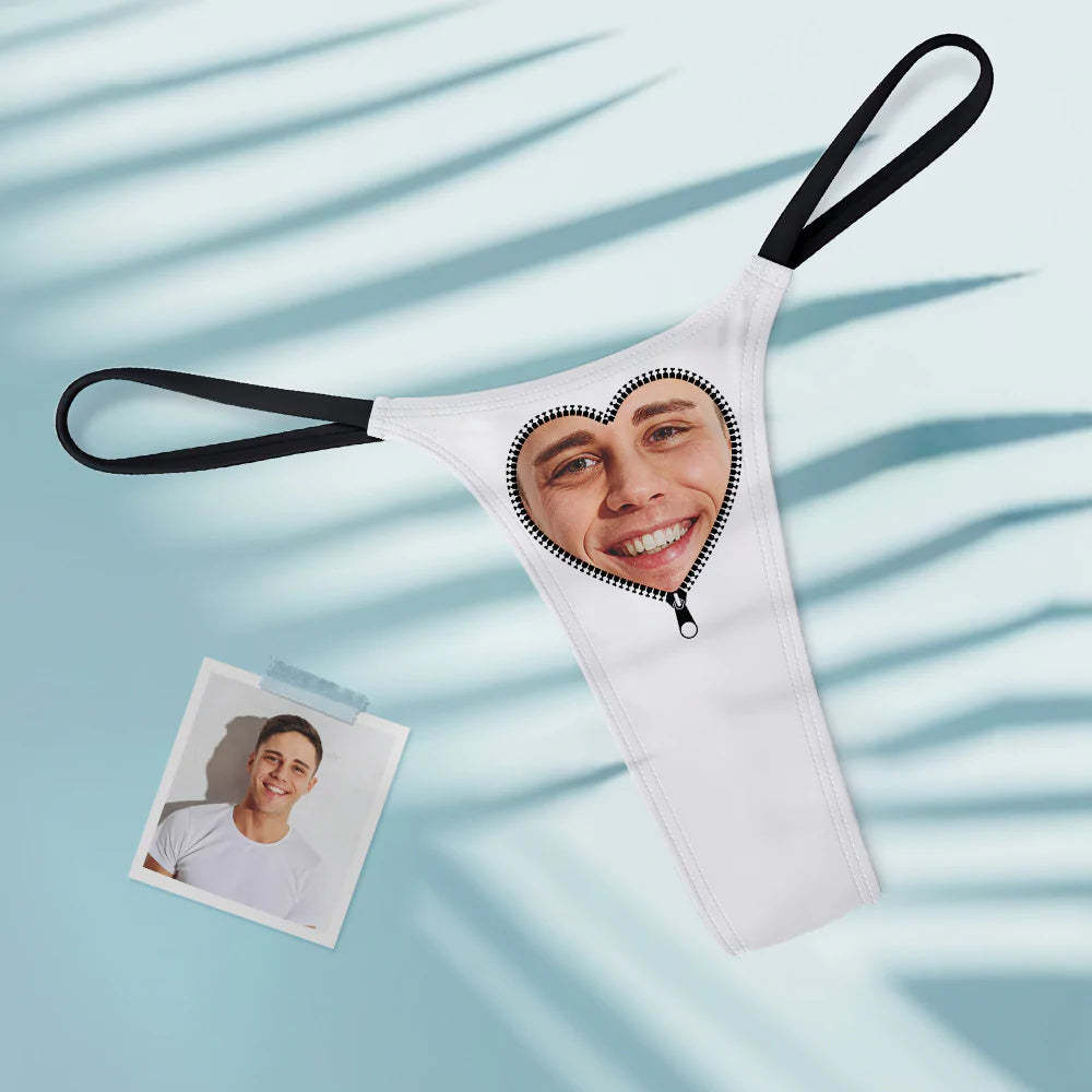 Custom Face Heart-shaped Zipper Women's Tanga Thong Gift for Her - MyFaceBoxer