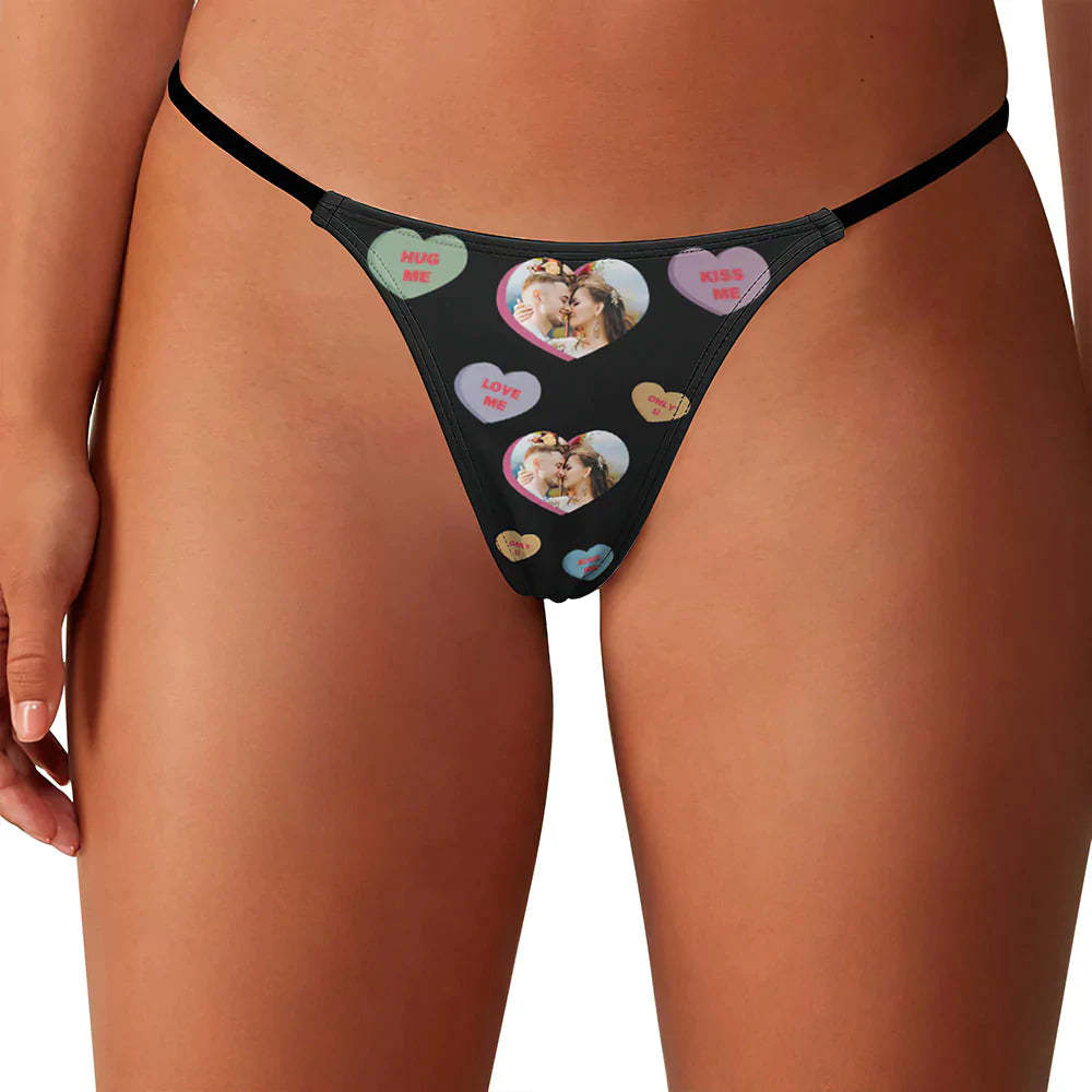 Custom Face Women's Tanga Thong Conversation Hearts Personalized Valentine's Day Thongs - MyFaceBoxer
