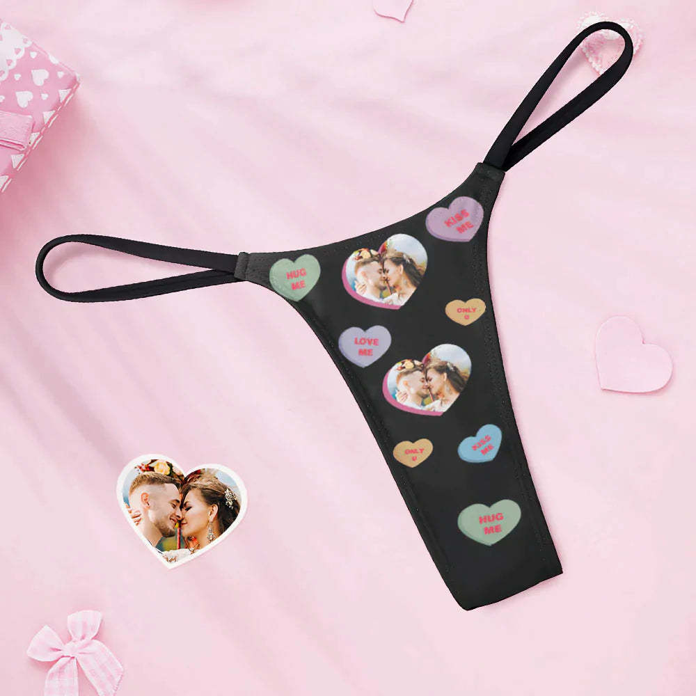 Custom Face Women's Tanga Thong Conversation Hearts Personalized Valentine's Day Thongs - MyFaceBoxer