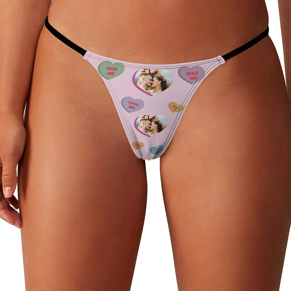 Custom Face Women's Tanga Thong Conversation Hearts Personalized Valentine's Day Thongs - MyFaceBoxer