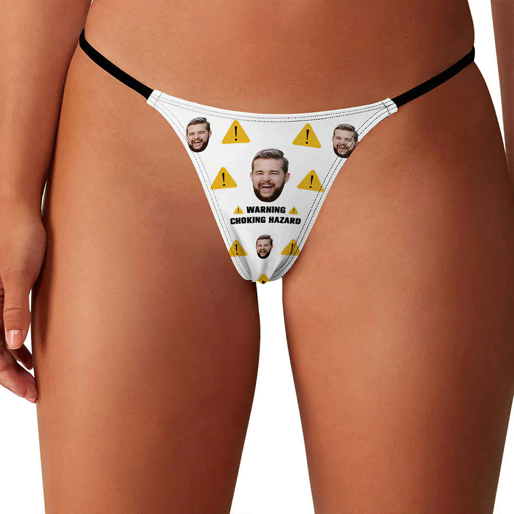 Custom Face Women's Tanga Thong Choking Hazard Warning Valentine's Day GIft - MyFaceBoxer