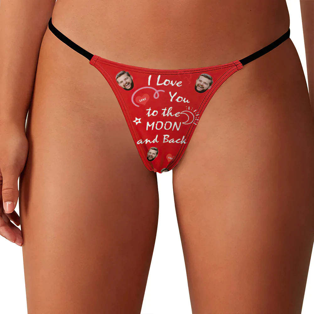 Custom Face Women's Tanga Thong I Love You To The Moon And Back Valentine's Day Gift - MyFaceBoxer