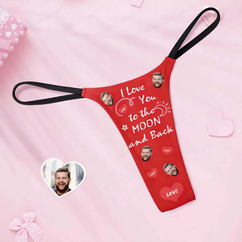 Custom Face Women's Tanga Thong I Love You To The Moon And Back Valentine's Day Gift - MyFaceBoxer