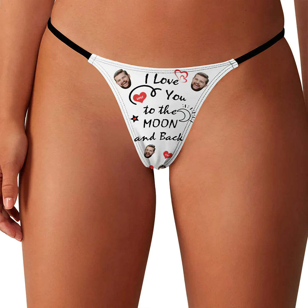 Custom Face Women's Tanga Thong I Love You To The Moon And Back Valentine's Day Gift - MyFaceBoxer