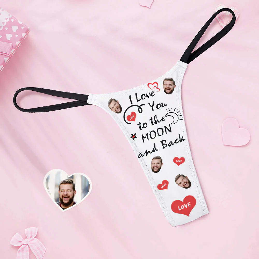 Custom Face Women's Tanga Thong I Love You To The Moon And Back Valentine's Day Gift - MyFaceBoxer
