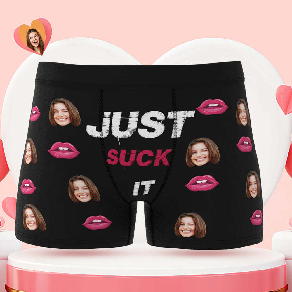 Custom Face Boxer Briefs Just Suck It Personalized Naughty Valentine's Day Gift for Him - MyFaceBoxer