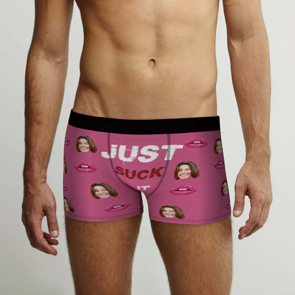 Custom Face Boxer Briefs Just Suck It Personalized Naughty Valentine's Day Gift for Him - MyFaceBoxer