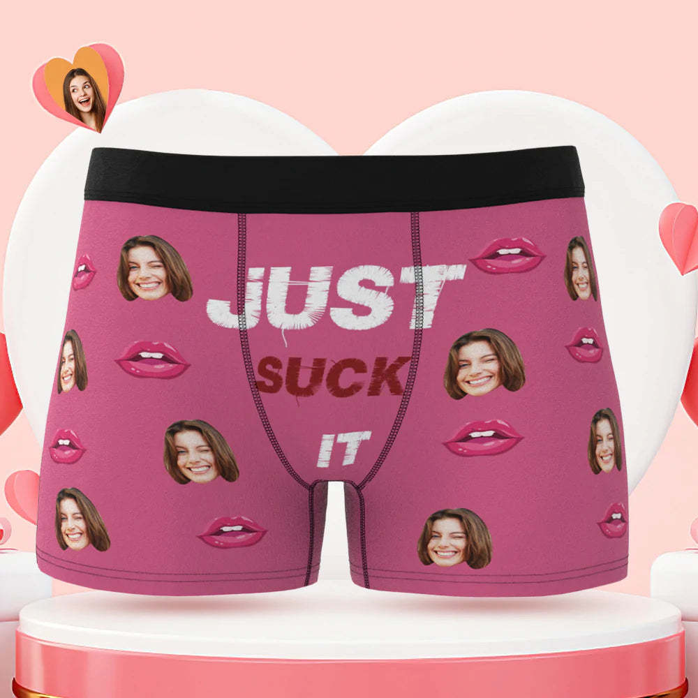 Custom Face Boxer Briefs Just Suck It Personalized Naughty Valentine's Day Gift for Him - MyFaceBoxer