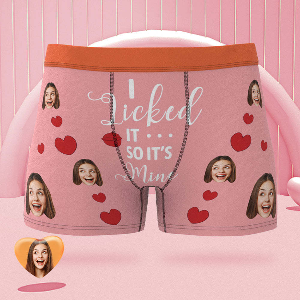 Custom Face Pink Boxer Briefs Colorful Waistband I Licked It Personalized Naughty Gift for Him - MyFaceBoxer