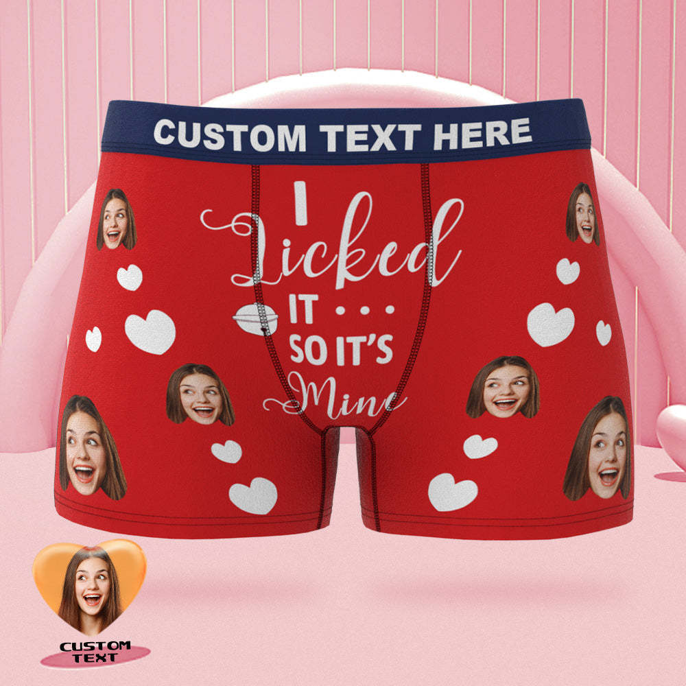 Custom Face Pink Boxer Briefs Colorful Waistband I Licked It Personalized Naughty Gift for Him - MyFaceBoxer
