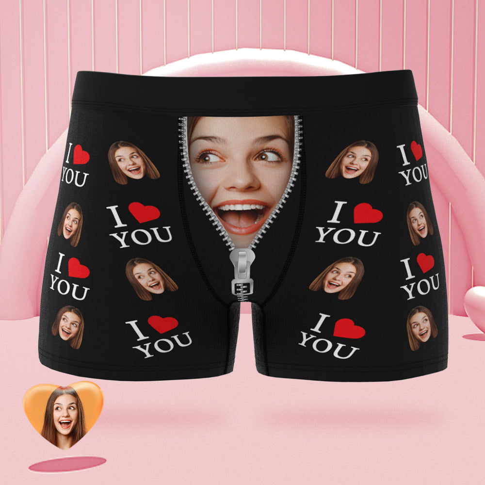Custom Face Boxer Briefs I Love You Personalized Naughty Gift for Him