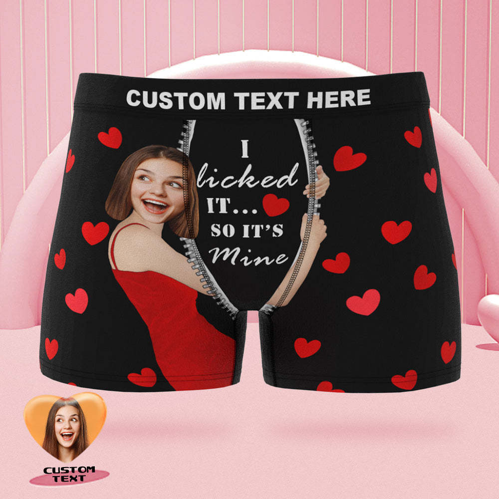 Custom Girlfriend Face Boxer Briefs I Licked It Personalized Naughty Valentine's Day Gift for Him - MyFaceBoxer