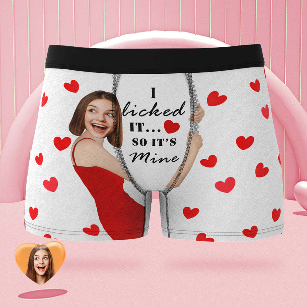 Custom Girlfriend Face Boxer Briefs I Licked It Personalized Naughty Valentine's Day Gift for Him - MyFaceBoxer