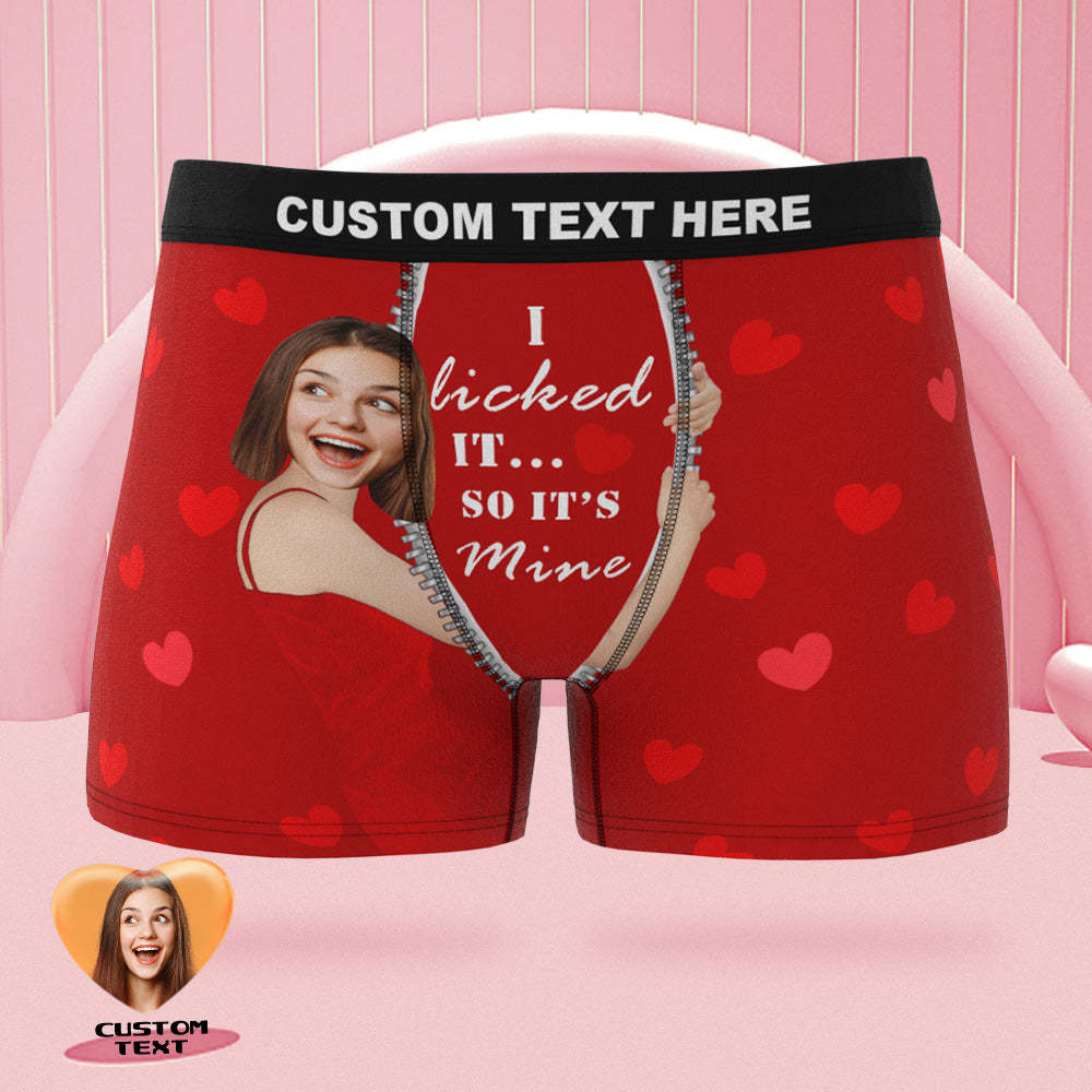 Custom Girlfriend Face Boxer Briefs I Licked It Personalized Naughty Valentine's Day Gift for Him - MyFaceBoxer