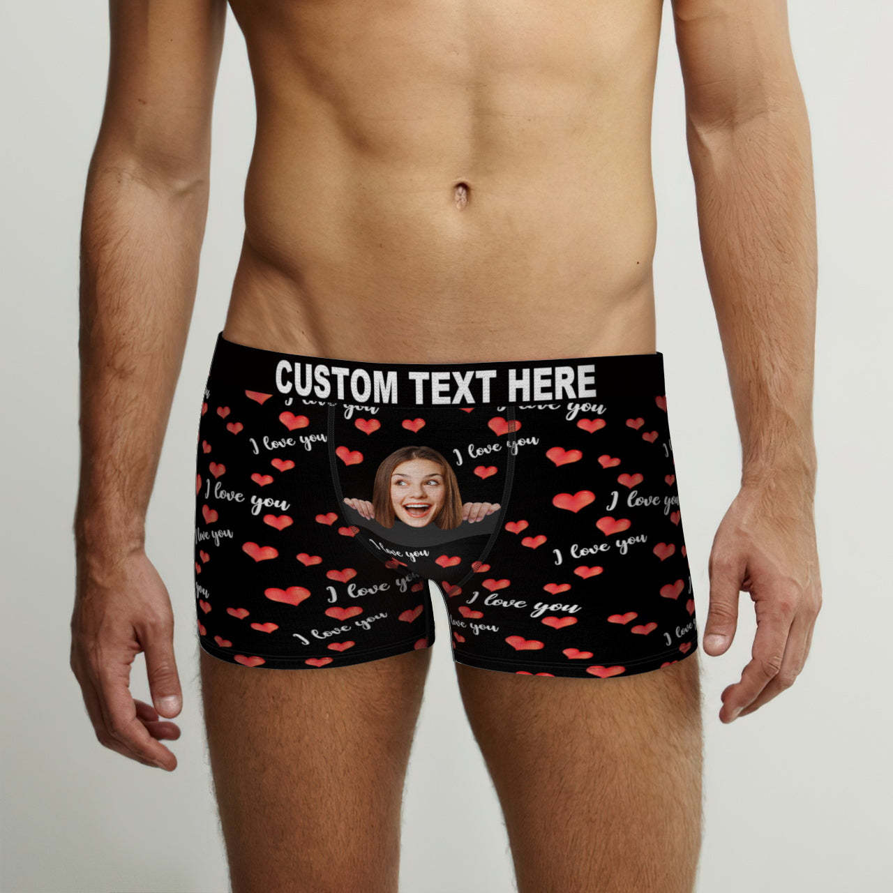 Custom Face Boxer Briefs I Love You with All My Heart Personalized Naughty Valentine's Day Gift for Him - MyFaceBoxer