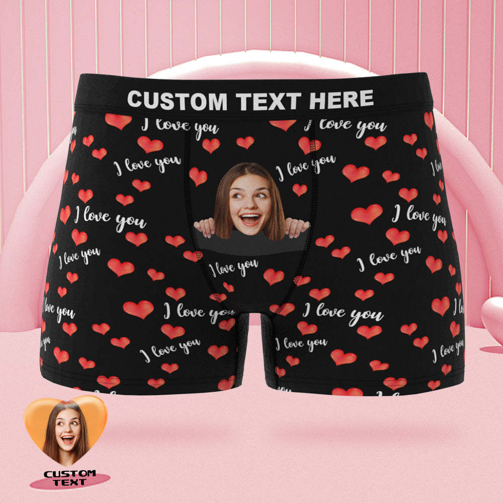 Custom Face Boxer Briefs I Love You with All My Heart Personalized Naughty Valentine's Day Gift for Him - MyFaceBoxer