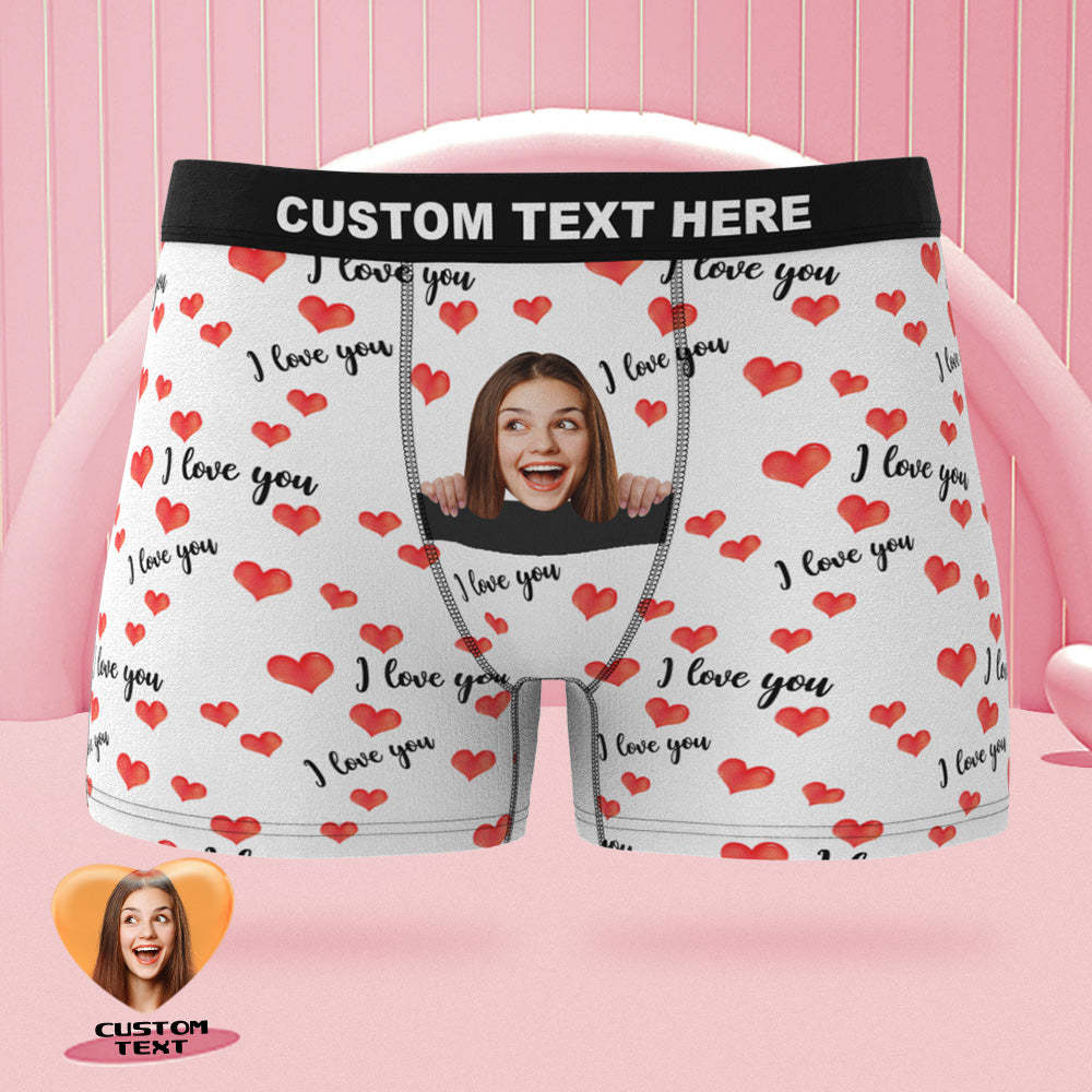 Custom Face Boxer Briefs I Love You with All My Heart Personalized Naughty Valentine's Day Gift for Him - MyFaceBoxer
