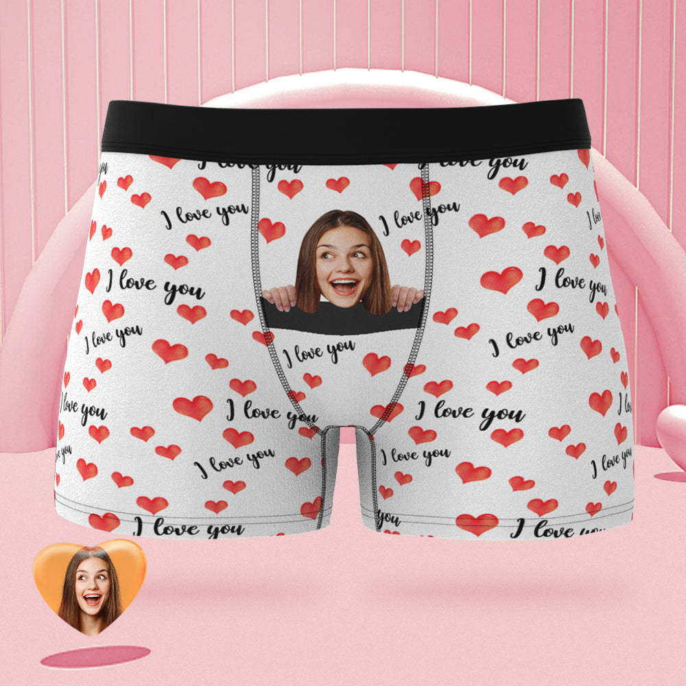 Custom Face Boxer Briefs I Love You with All My Heart Personalized Naughty Valentine's Day Gift for Him - MyFaceBoxer