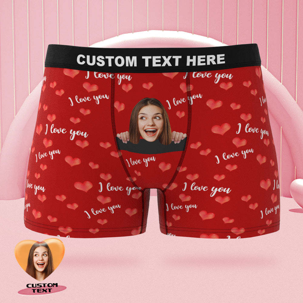 Custom Face Boxer Briefs I Love You with All My Heart Personalized Naughty Valentine's Day Gift for Him - MyFaceBoxer